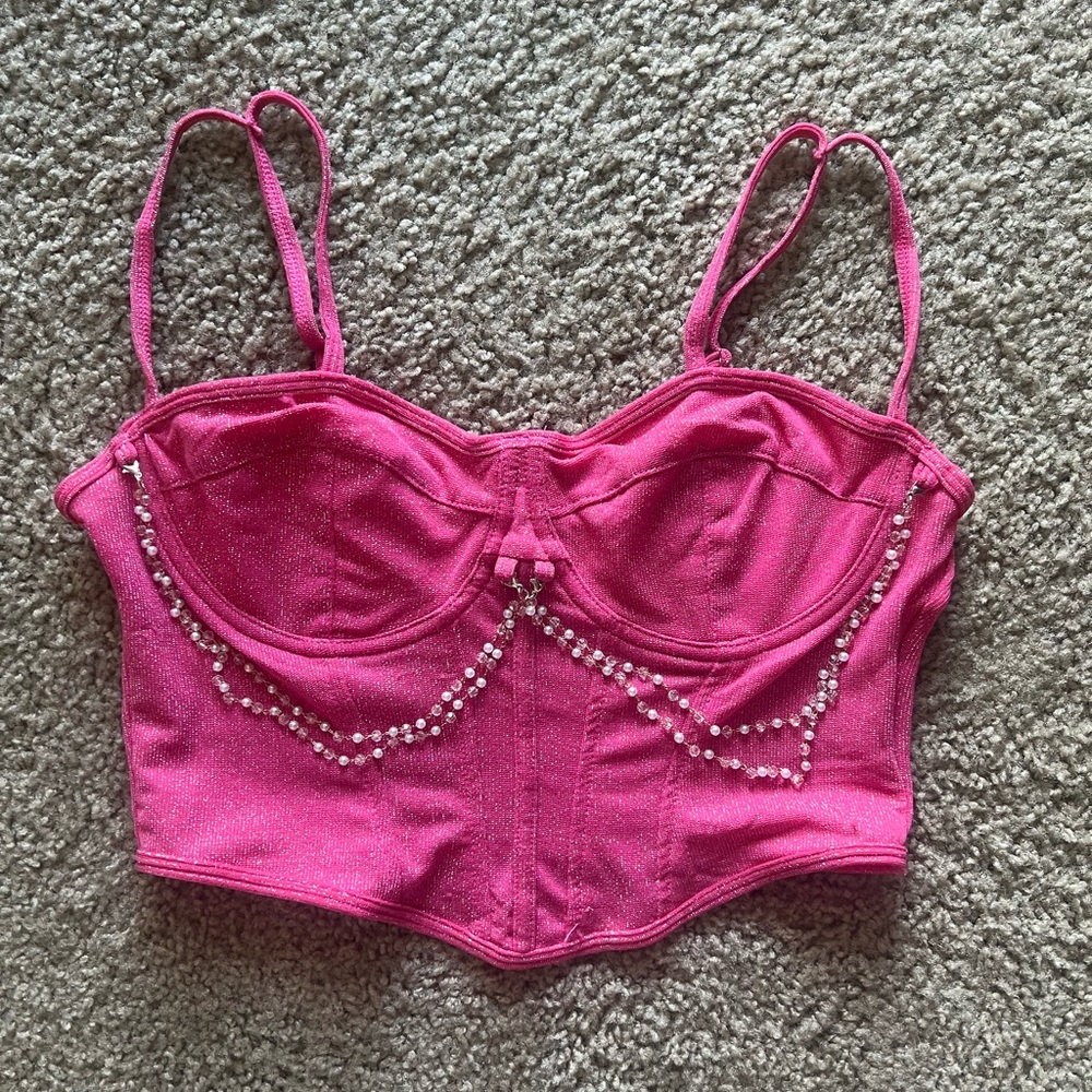 Pink Beaded Bustier Top